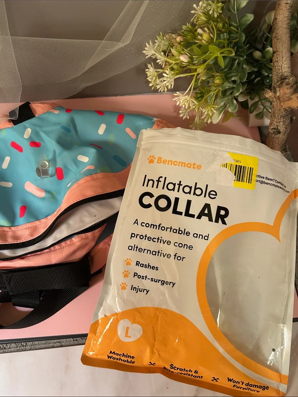 Sprinkle Donut Pattern Dog Inflatable Recovery Collar - Blue & Pink